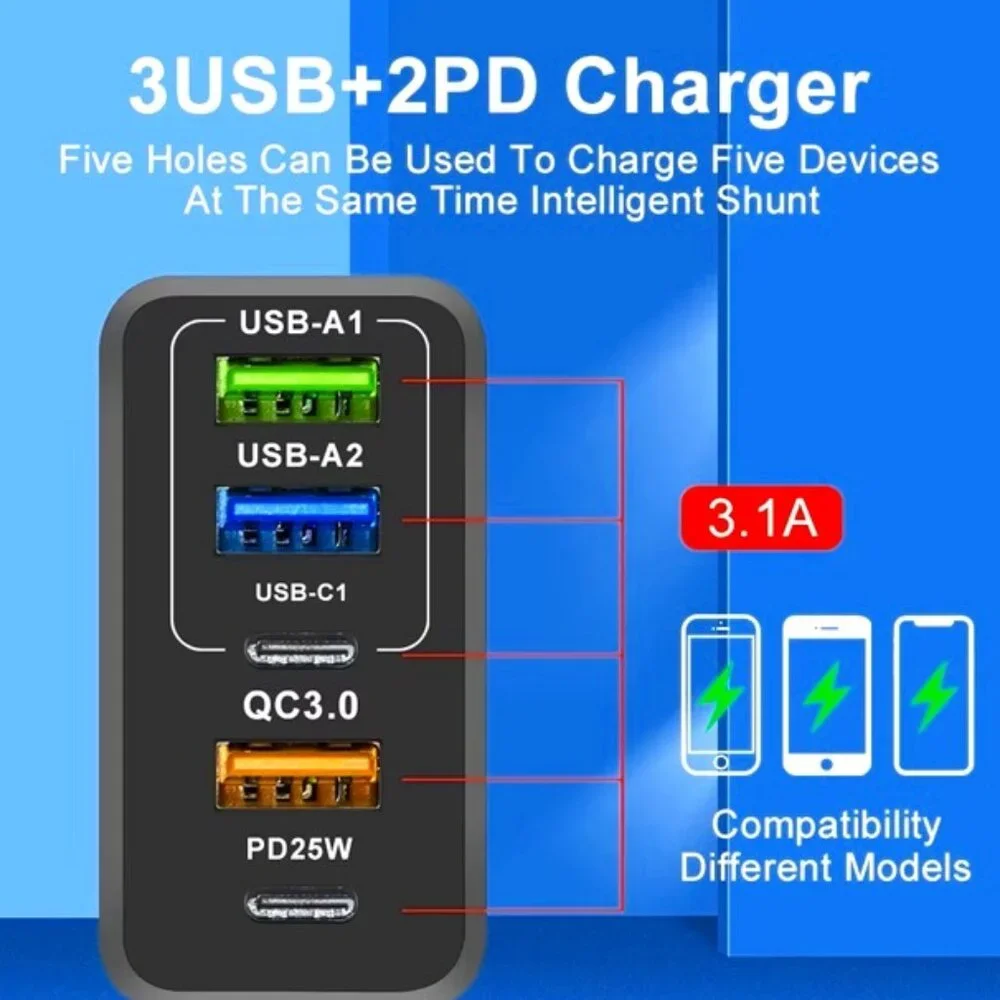 1X 2X New Super 65W GaN USB Charger PD Type C Fast Charge 2 Lightning Cables